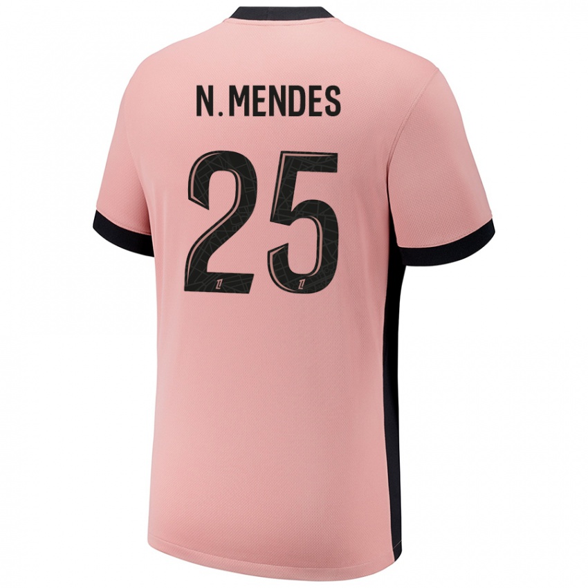 Børn Nuno Mendes #25 Rust Lyserød Tredje Sæt Spillertrøjer 2024/25 Trøje T-Shirt