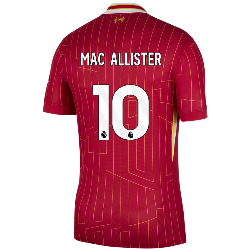 Mænd Alexis Mac Allister #10 Rød Gul Hvid Hjemmebane Spillertrøjer 2024/25 Trøje T-Shirt