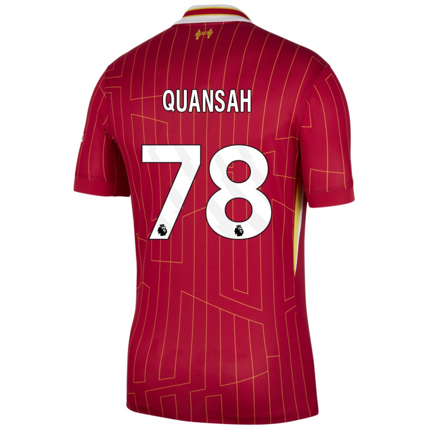 Mænd Jarell Quansah #78 Rød Gul Hvid Hjemmebane Spillertrøjer 2024/25 Trøje T-Shirt