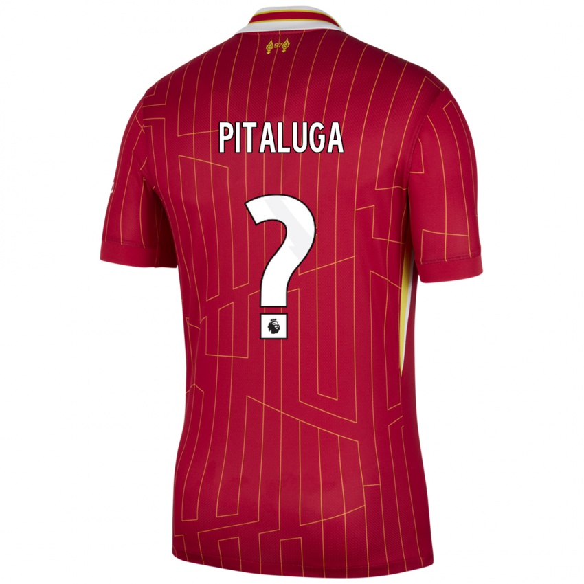 Mænd Marcelo Pitaluga #0 Rød Gul Hvid Hjemmebane Spillertrøjer 2024/25 Trøje T-Shirt