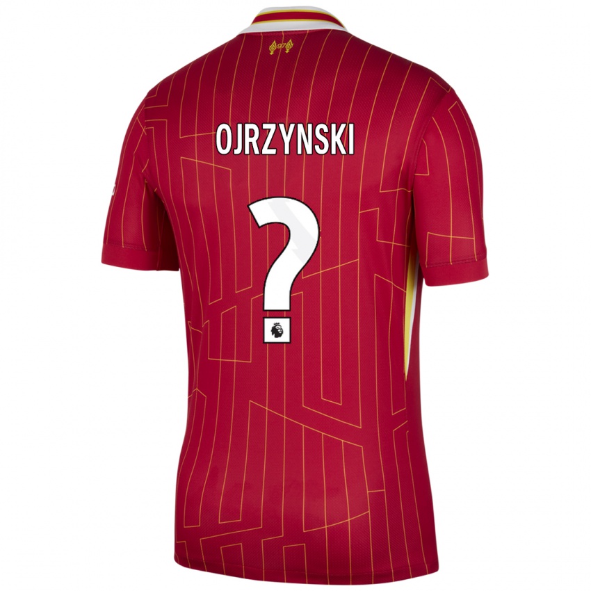 Mænd Jakub Ojrzynski #0 Rød Gul Hvid Hjemmebane Spillertrøjer 2024/25 Trøje T-Shirt