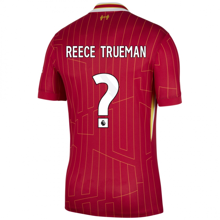 Mænd Reece Trueman #0 Rød Gul Hvid Hjemmebane Spillertrøjer 2024/25 Trøje T-Shirt