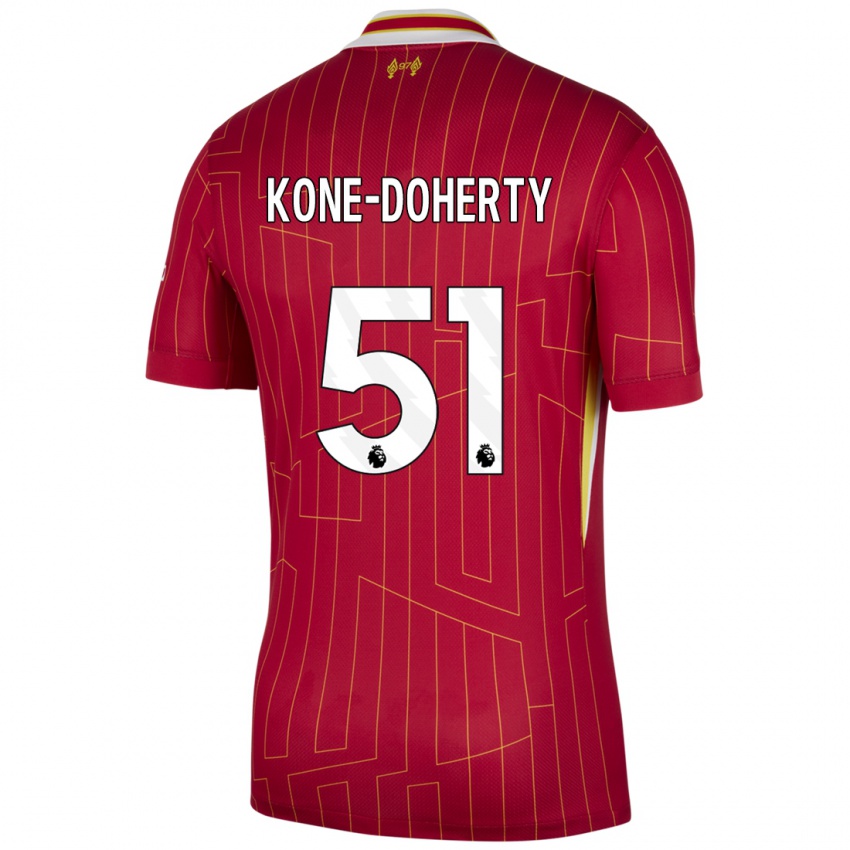 Mænd Trent Kone-Doherty #51 Rød Gul Hvid Hjemmebane Spillertrøjer 2024/25 Trøje T-Shirt