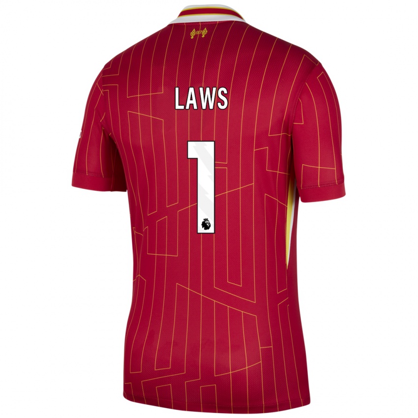 Mænd Rachael Laws #1 Rød Gul Hvid Hjemmebane Spillertrøjer 2024/25 Trøje T-Shirt