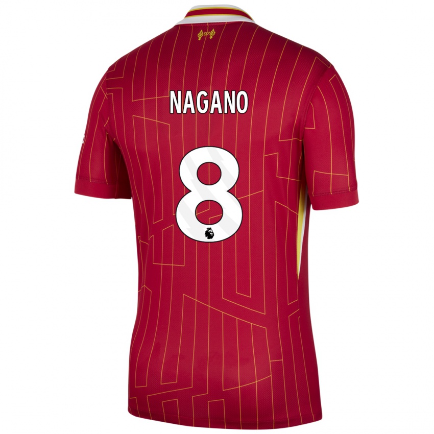 Mænd Fūka Nagano #8 Rød Gul Hvid Hjemmebane Spillertrøjer 2024/25 Trøje T-Shirt