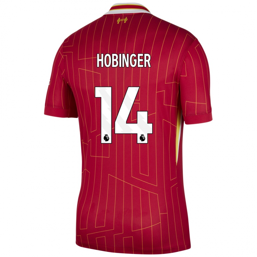 Mænd Marie Höbinger #14 Rød Gul Hvid Hjemmebane Spillertrøjer 2024/25 Trøje T-Shirt