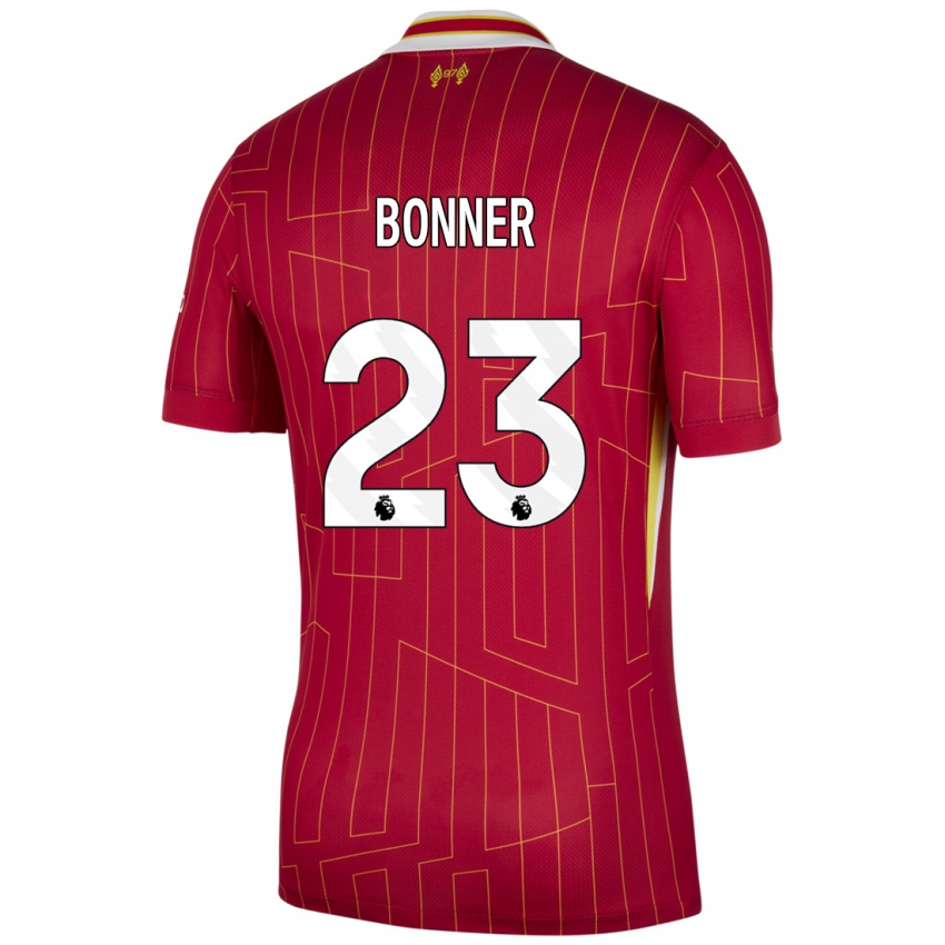 Mænd Gemma Bonner #23 Rød Gul Hvid Hjemmebane Spillertrøjer 2024/25 Trøje T-Shirt