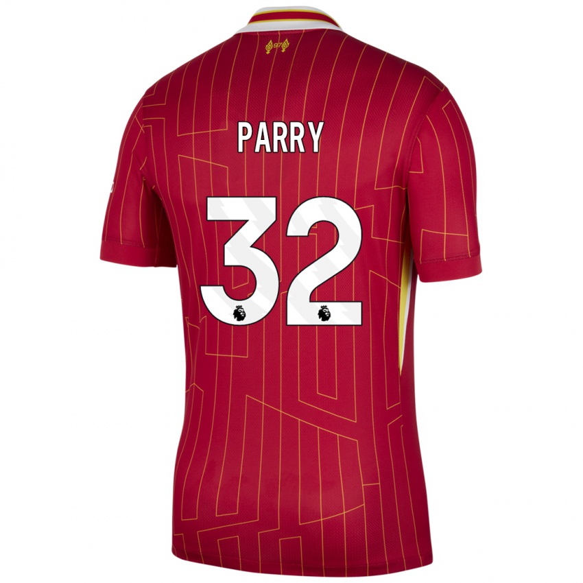 Mænd Lucy Parry #32 Rød Gul Hvid Hjemmebane Spillertrøjer 2024/25 Trøje T-Shirt