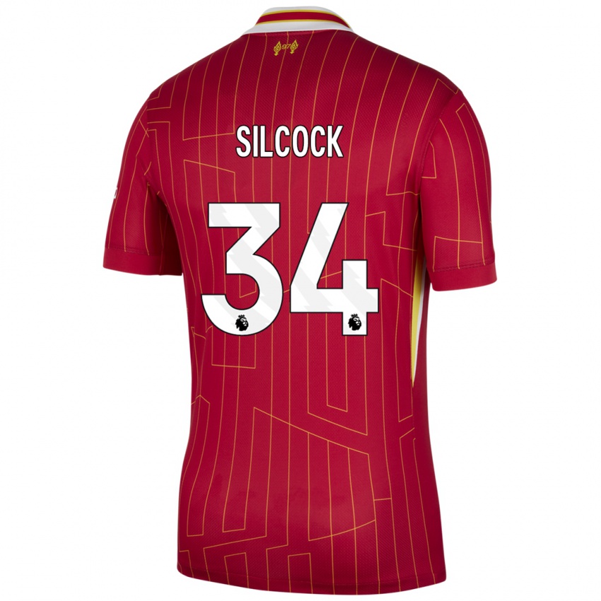 Mænd Hannah Silcock #34 Rød Gul Hvid Hjemmebane Spillertrøjer 2024/25 Trøje T-Shirt