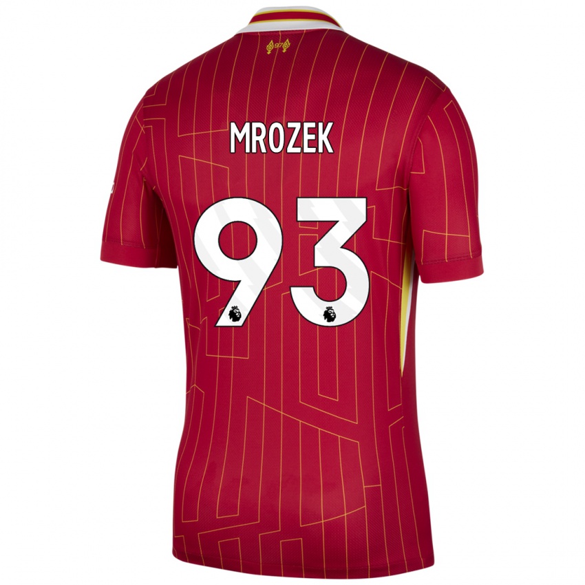 Mænd Fabian Mrozek #93 Rød Gul Hvid Hjemmebane Spillertrøjer 2024/25 Trøje T-Shirt