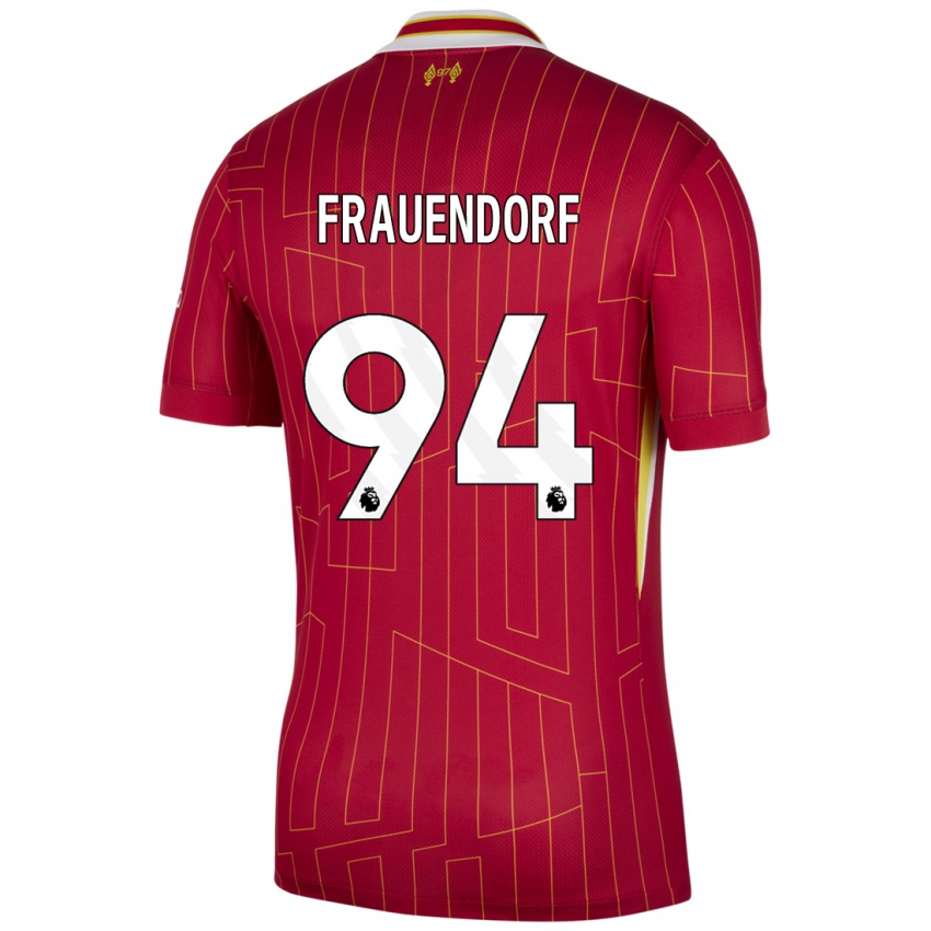 Mænd Melkamu Frauendorf #94 Rød Gul Hvid Hjemmebane Spillertrøjer 2024/25 Trøje T-Shirt