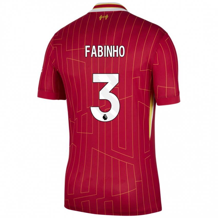 Mænd Fabinho #3 Rød Gul Hvid Hjemmebane Spillertrøjer 2024/25 Trøje T-Shirt