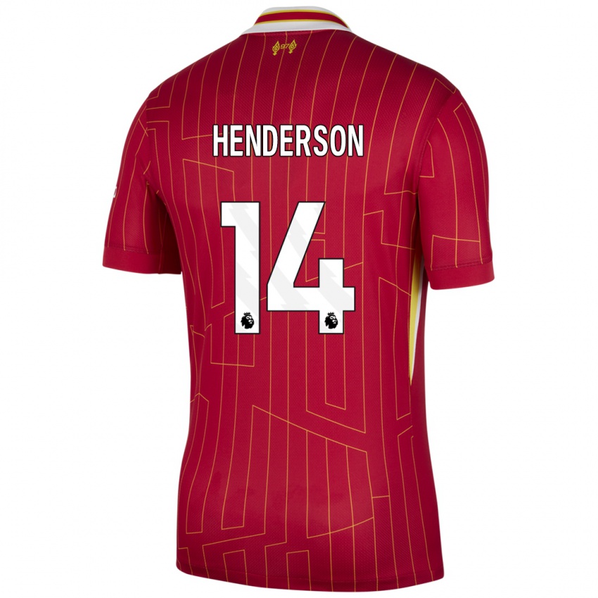 Mænd Henderson #14 Rød Gul Hvid Hjemmebane Spillertrøjer 2024/25 Trøje T-Shirt