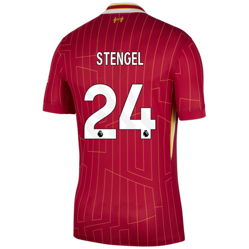 Mænd Katie Stengel #24 Rød Gul Hvid Hjemmebane Spillertrøjer 2024/25 Trøje T-Shirt