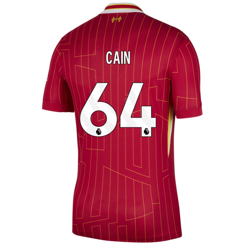 Mænd Jake Cain #64 Rød Gul Hvid Hjemmebane Spillertrøjer 2024/25 Trøje T-Shirt