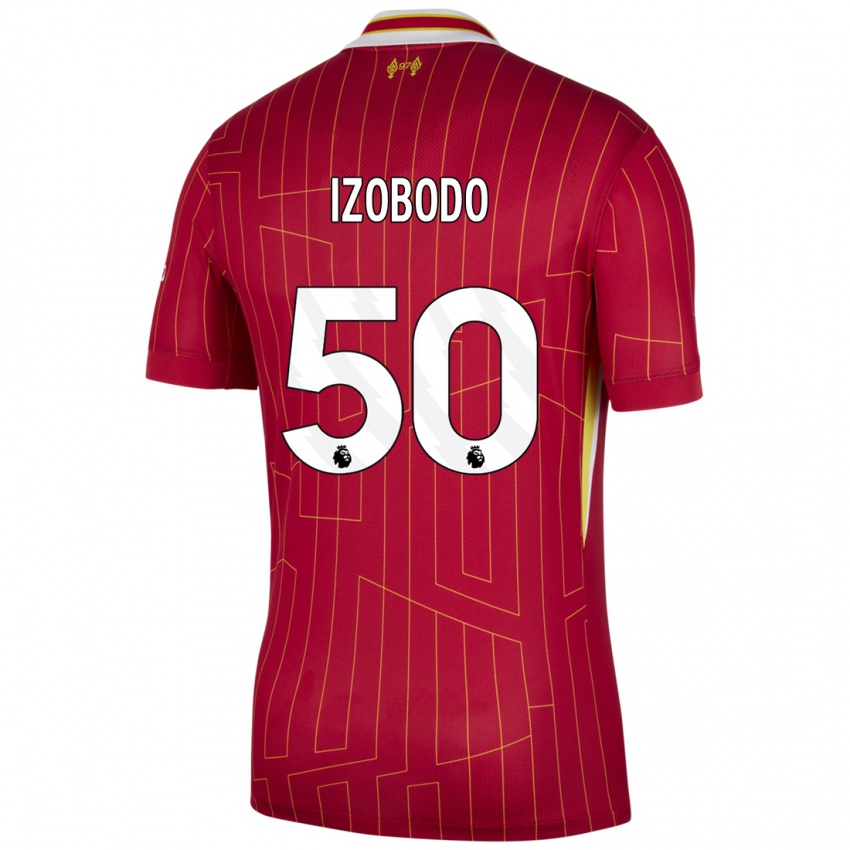 Mænd Elijah Izobodo John #50 Rød Gul Hvid Hjemmebane Spillertrøjer 2024/25 Trøje T-Shirt