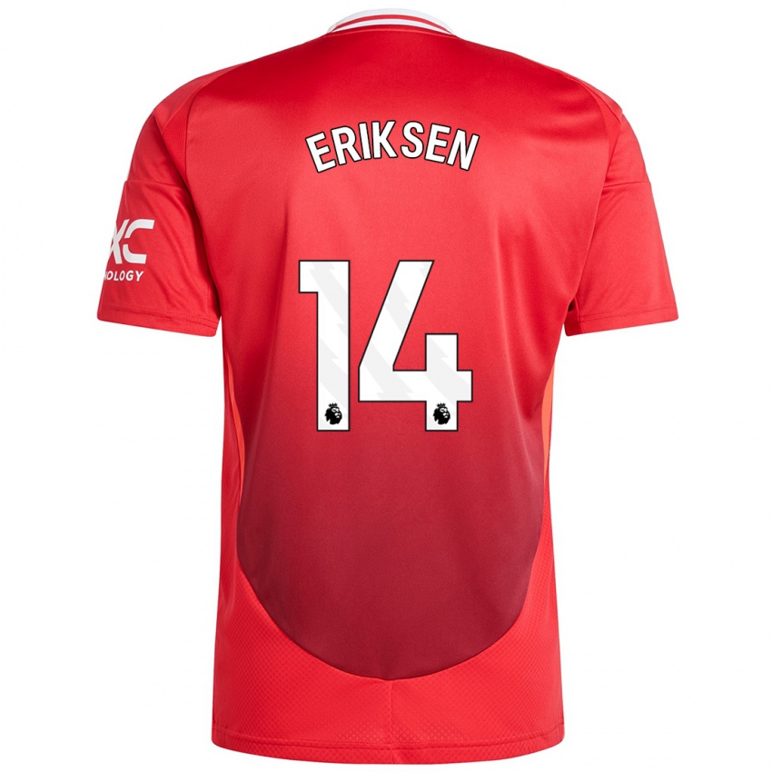 Mænd Christian Eriksen #14 Lyse Rødt Hjemmebane Spillertrøjer 2024/25 Trøje T-Shirt