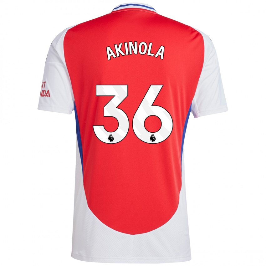 Mænd Tim Akinola #36 Rød Hvid Hjemmebane Spillertrøjer 2024/25 Trøje T-Shirt