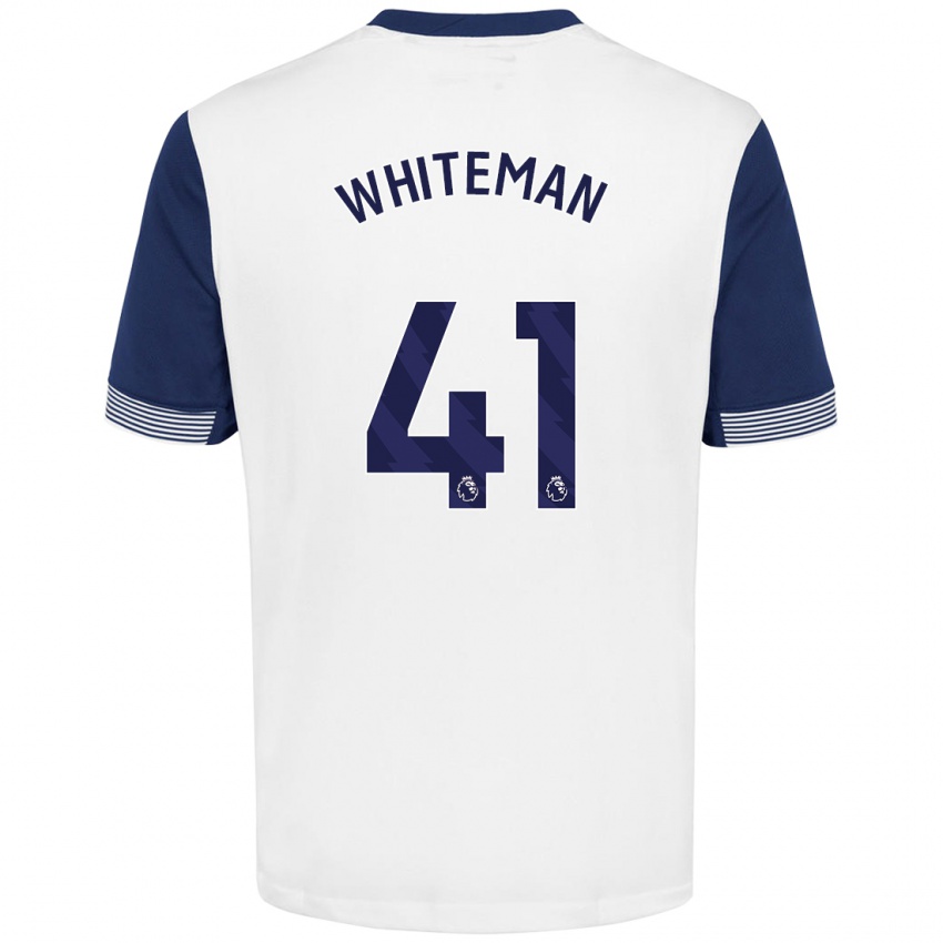 Mænd Alfie Whiteman #41 Hvid Blå Hjemmebane Spillertrøjer 2024/25 Trøje T-Shirt