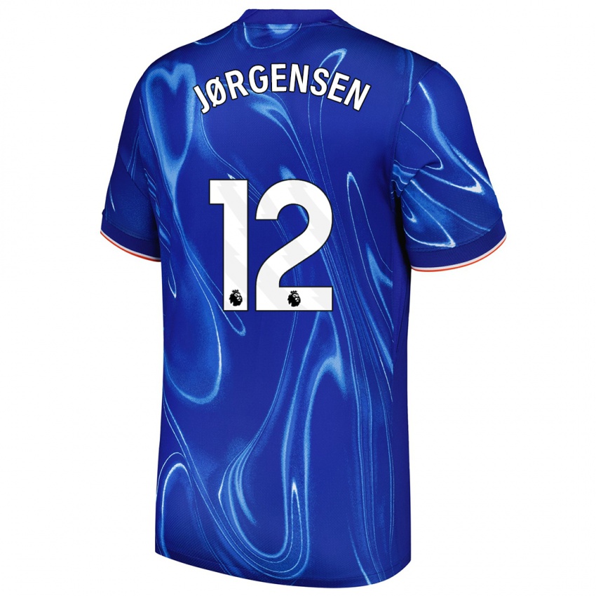 Mænd Filip Jørgensen #12 Blå Hvid Hjemmebane Spillertrøjer 2024/25 Trøje T-Shirt