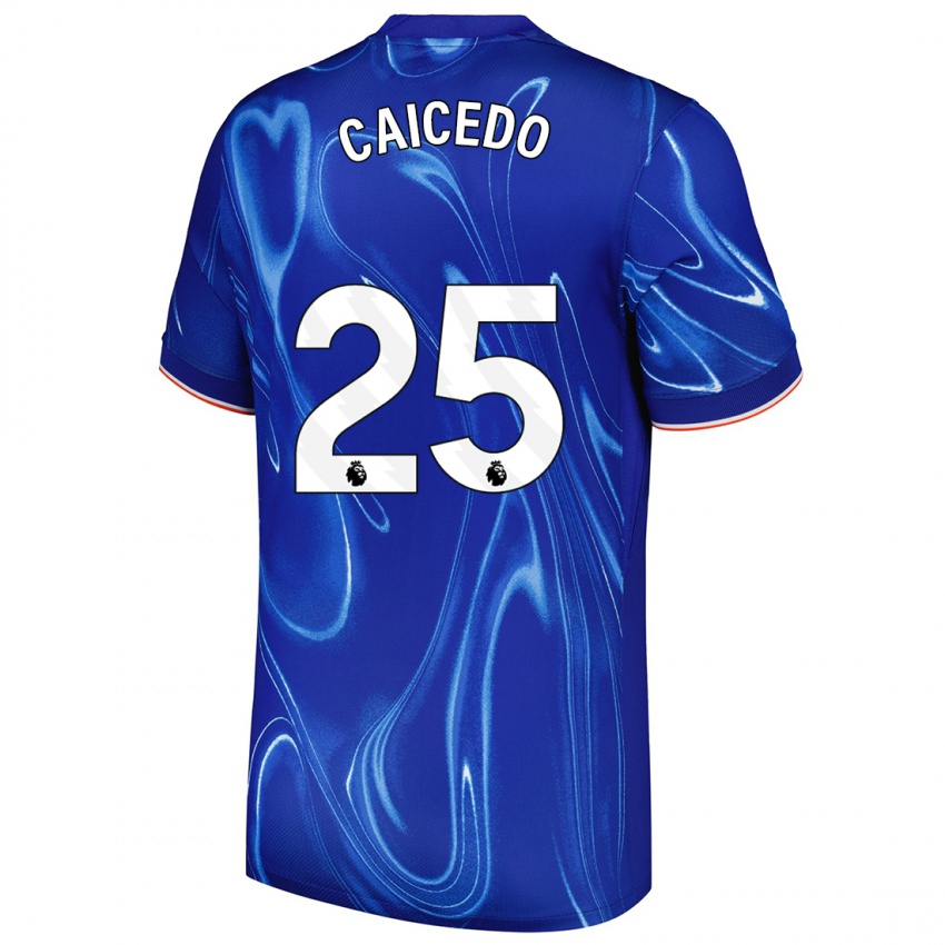 Mænd Moises Caicedo #25 Blå Hvid Hjemmebane Spillertrøjer 2024/25 Trøje T-Shirt