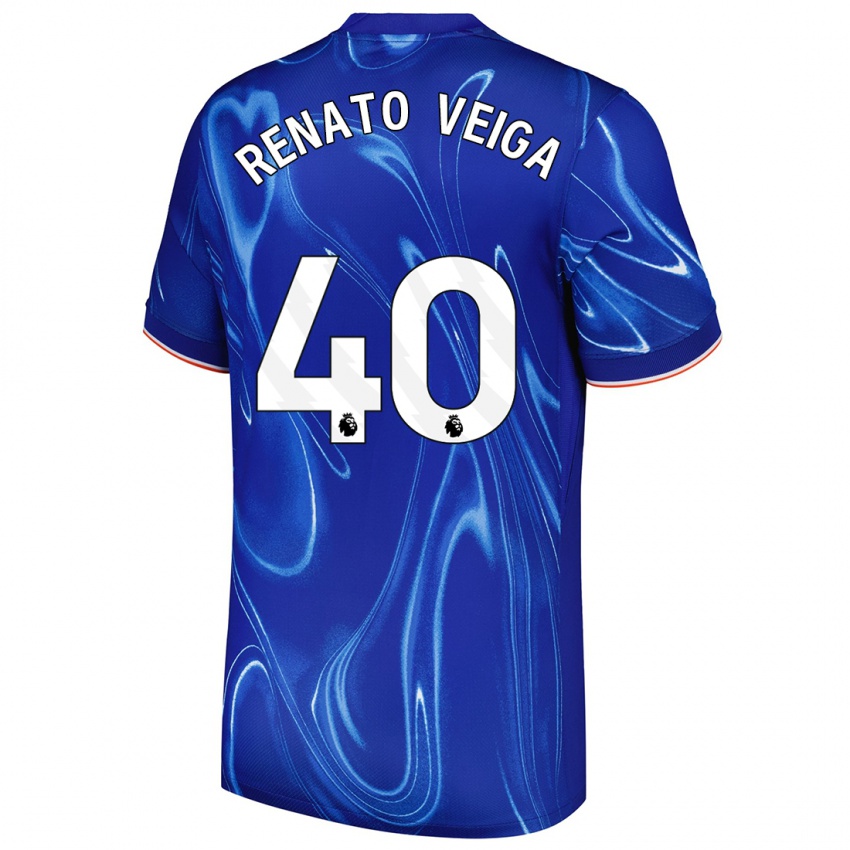 Mænd Renato Veiga #40 Blå Hvid Hjemmebane Spillertrøjer 2024/25 Trøje T-Shirt