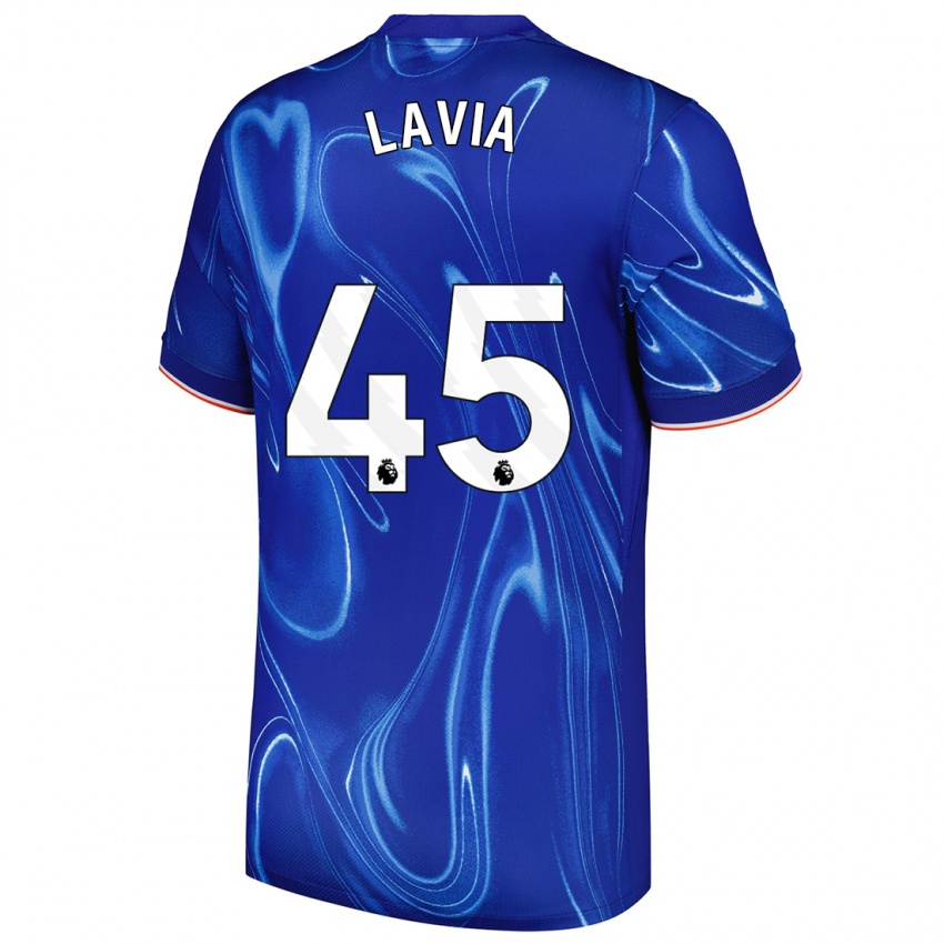 Mænd Romeo Lavia #45 Blå Hvid Hjemmebane Spillertrøjer 2024/25 Trøje T-Shirt