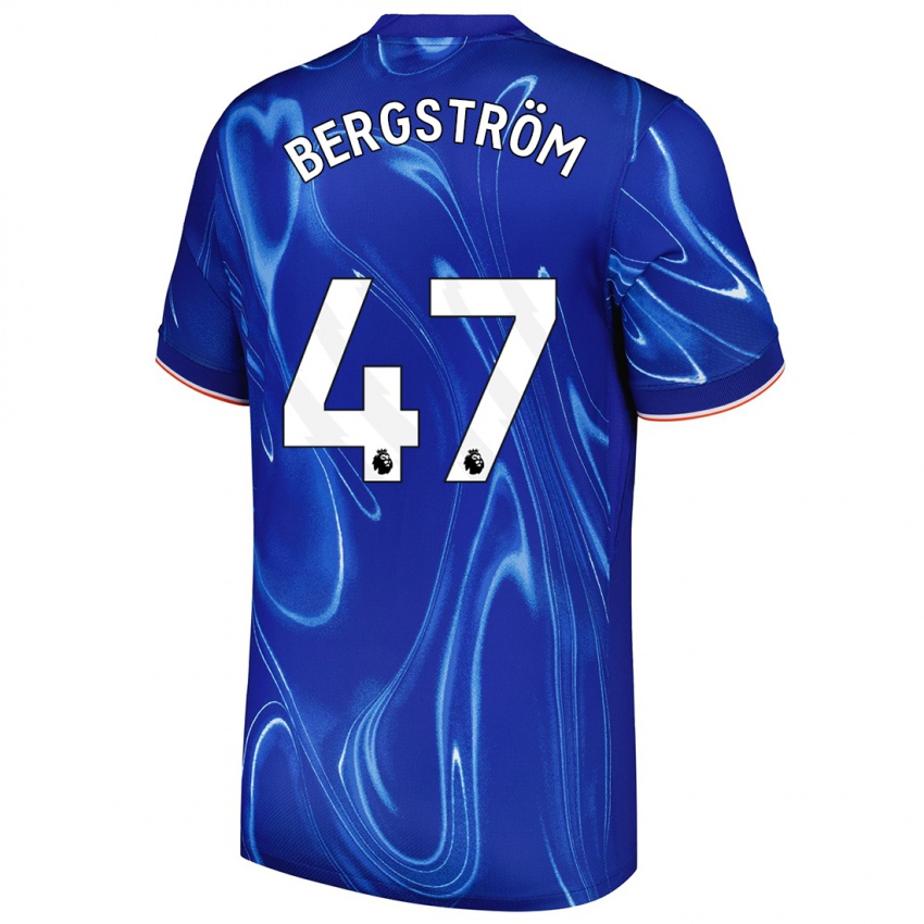 Mænd Lucas Bergström #47 Blå Hvid Hjemmebane Spillertrøjer 2024/25 Trøje T-Shirt