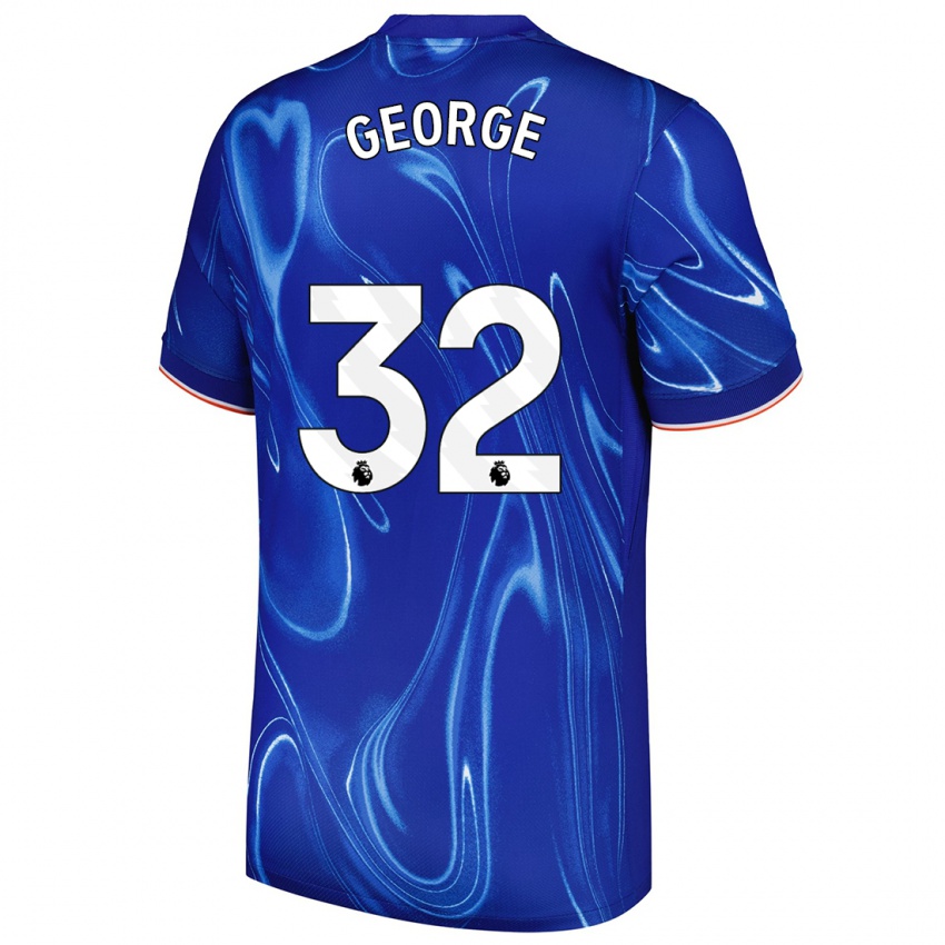 Mænd Tyrique George #32 Blå Hvid Hjemmebane Spillertrøjer 2024/25 Trøje T-Shirt