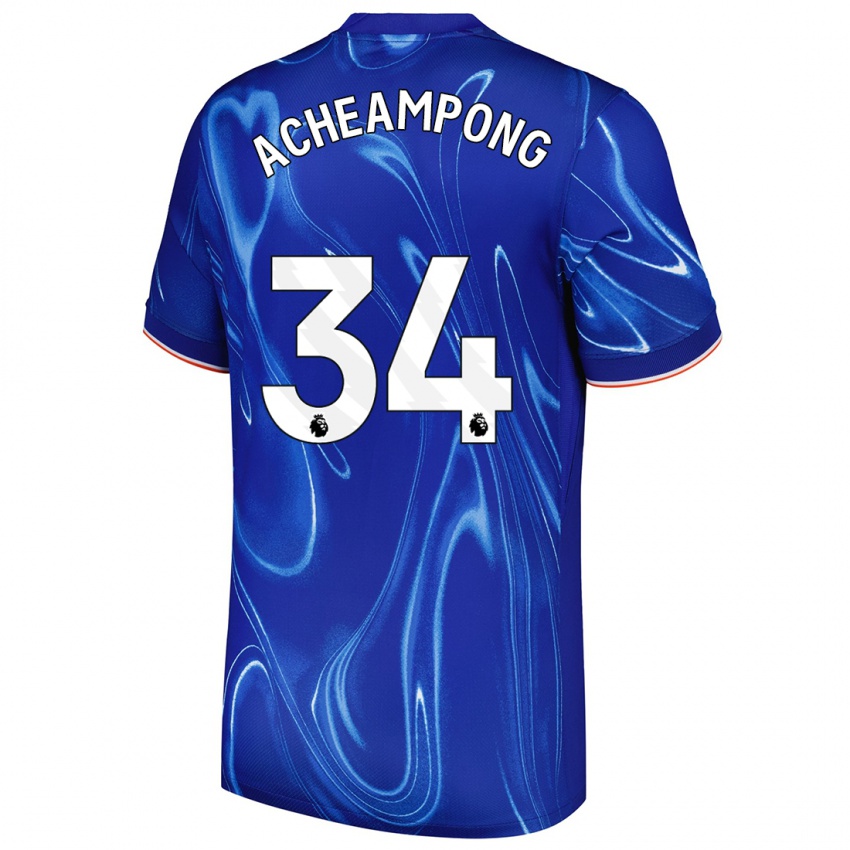 Mænd Josh Acheampong #34 Blå Hvid Hjemmebane Spillertrøjer 2024/25 Trøje T-Shirt