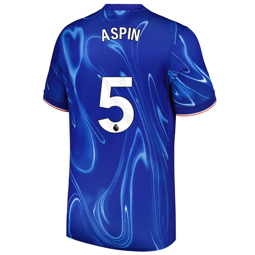 Mænd Brooke Aspin #5 Blå Hvid Hjemmebane Spillertrøjer 2024/25 Trøje T-Shirt