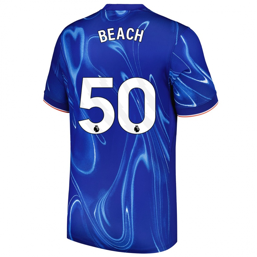 Mænd Eddie Beach #50 Blå Hvid Hjemmebane Spillertrøjer 2024/25 Trøje T-Shirt