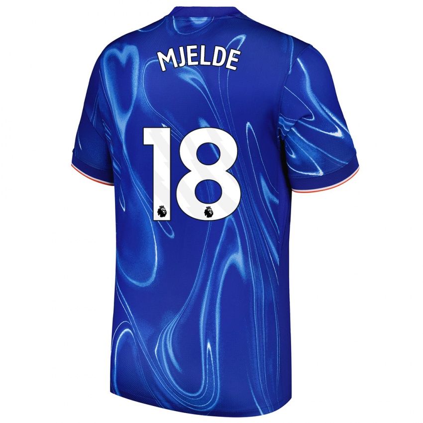 Mænd Maren Mjelde #18 Blå Hvid Hjemmebane Spillertrøjer 2024/25 Trøje T-Shirt