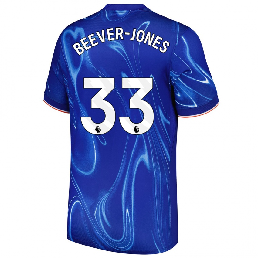 Mænd Aggie Beever-Jones #33 Blå Hvid Hjemmebane Spillertrøjer 2024/25 Trøje T-Shirt