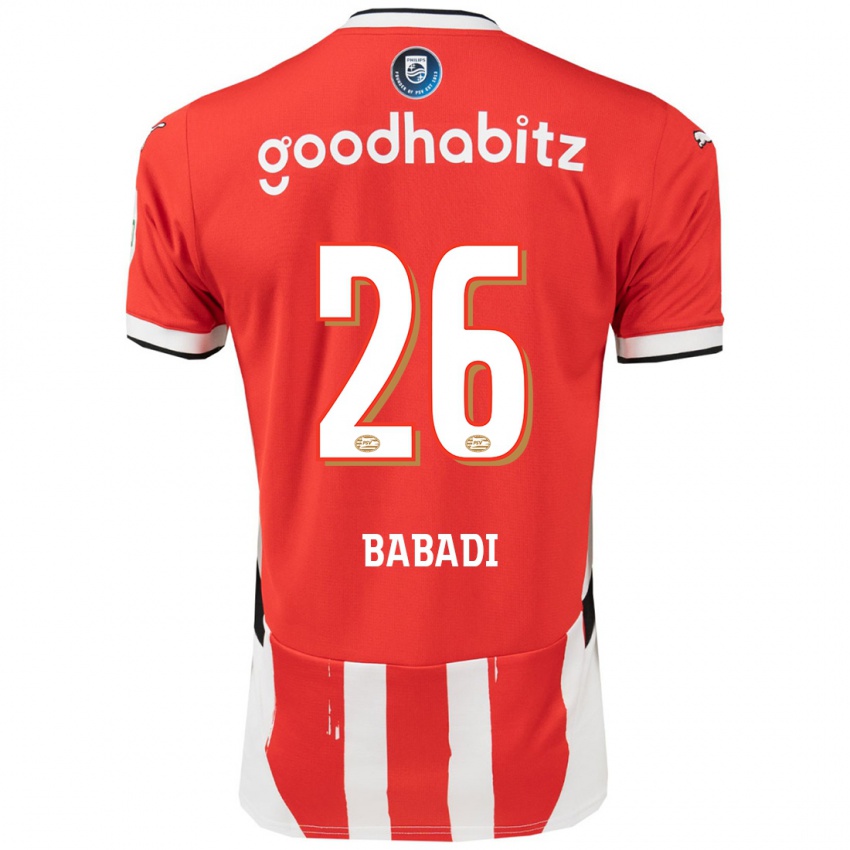 Mænd Isaac Babadi #26 Rød Hvid Hjemmebane Spillertrøjer 2024/25 Trøje T-Shirt