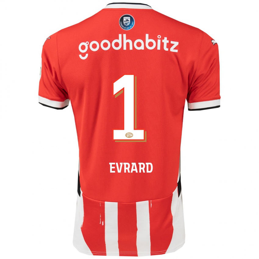 Mænd Nicky Evrard #1 Rød Hvid Hjemmebane Spillertrøjer 2024/25 Trøje T-Shirt