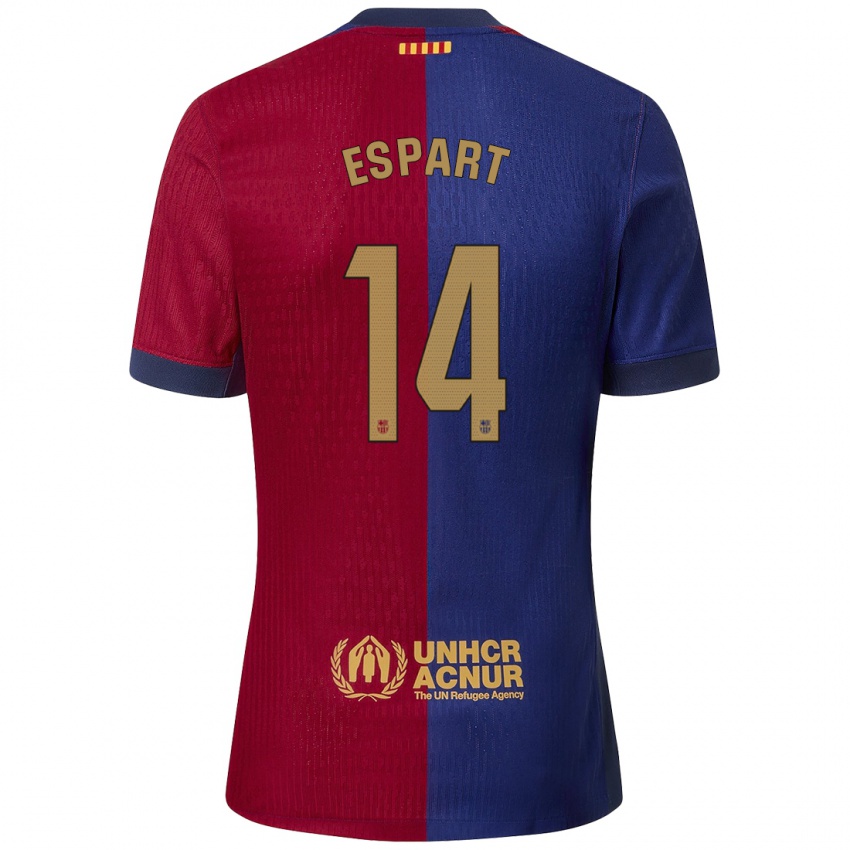 Mænd Xavi Espart #14 Blå Rød Hjemmebane Spillertrøjer 2024/25 Trøje T-Shirt