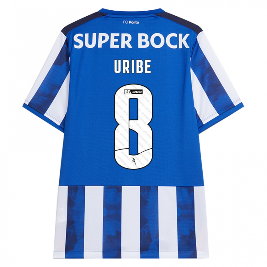 Mænd Mateus Uribe #8 Blå Hvid Hjemmebane Spillertrøjer 2024/25 Trøje T-Shirt