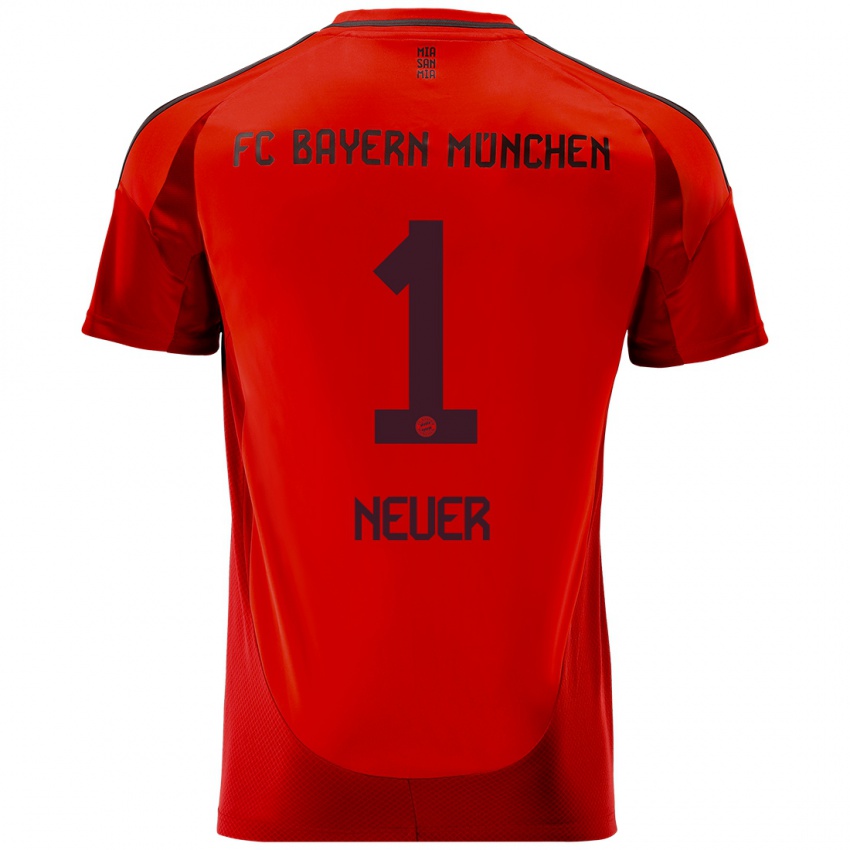 Mænd Manuel Neuer #1 Rød Hjemmebane Spillertrøjer 2024/25 Trøje T-Shirt