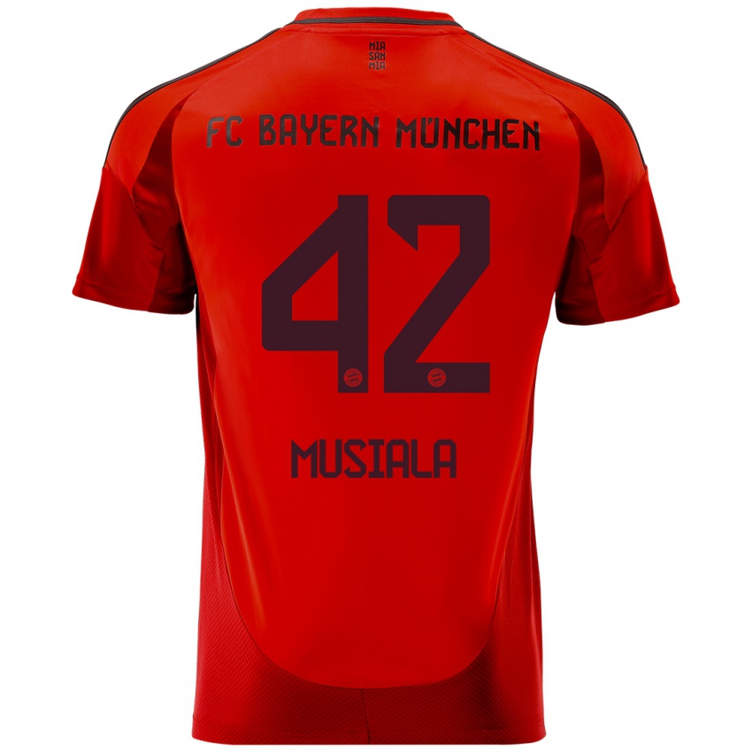 Mænd Jamal Musiala #42 Rød Hjemmebane Spillertrøjer 2024/25 Trøje T-Shirt