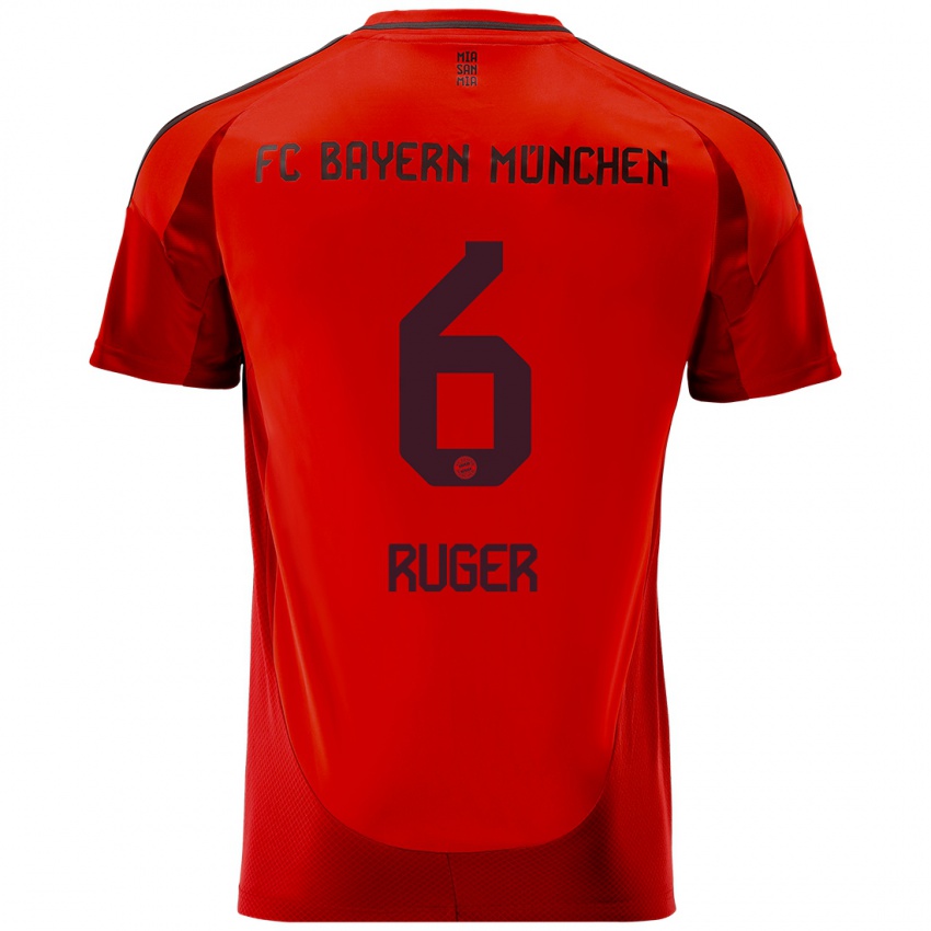 Mænd Kurt Ruger #6 Rød Hjemmebane Spillertrøjer 2024/25 Trøje T-Shirt