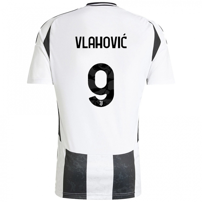 Mænd Dusan Vlahovic #9 Hvid Sort Hjemmebane Spillertrøjer 2024/25 Trøje T-Shirt