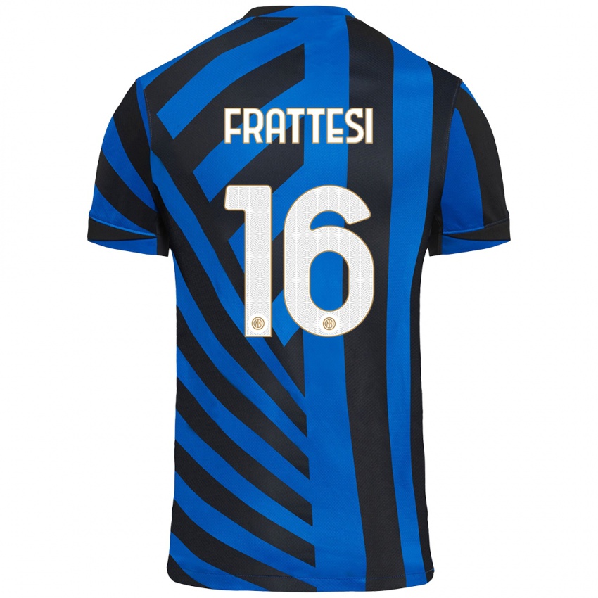 Mænd Davide Frattesi #16 Blå Sort Hjemmebane Spillertrøjer 2024/25 Trøje T-Shirt