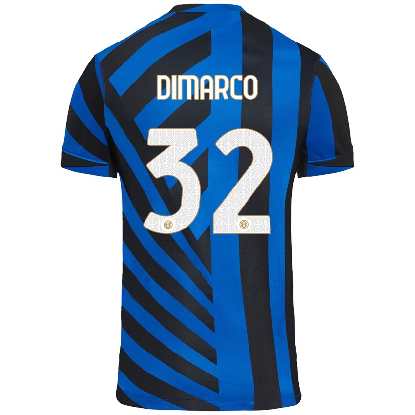 Mænd Federico Dimarco #32 Blå Sort Hjemmebane Spillertrøjer 2024/25 Trøje T-Shirt