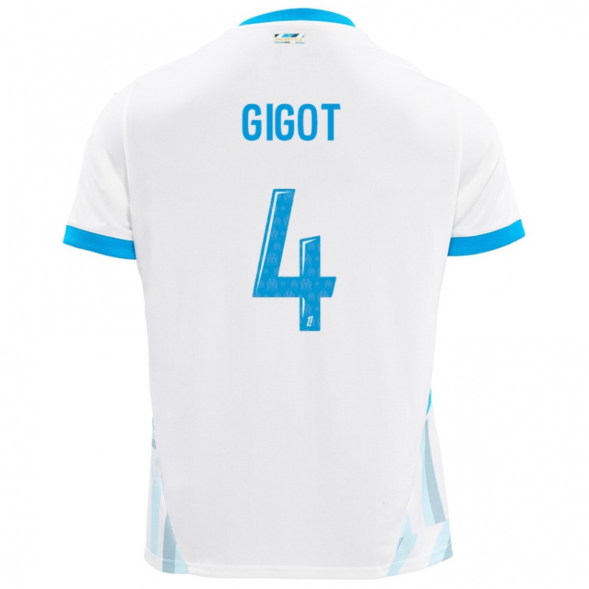 Mænd Samuel Gigot #4 Hvid Himmelblå Hjemmebane Spillertrøjer 2024/25 Trøje T-Shirt