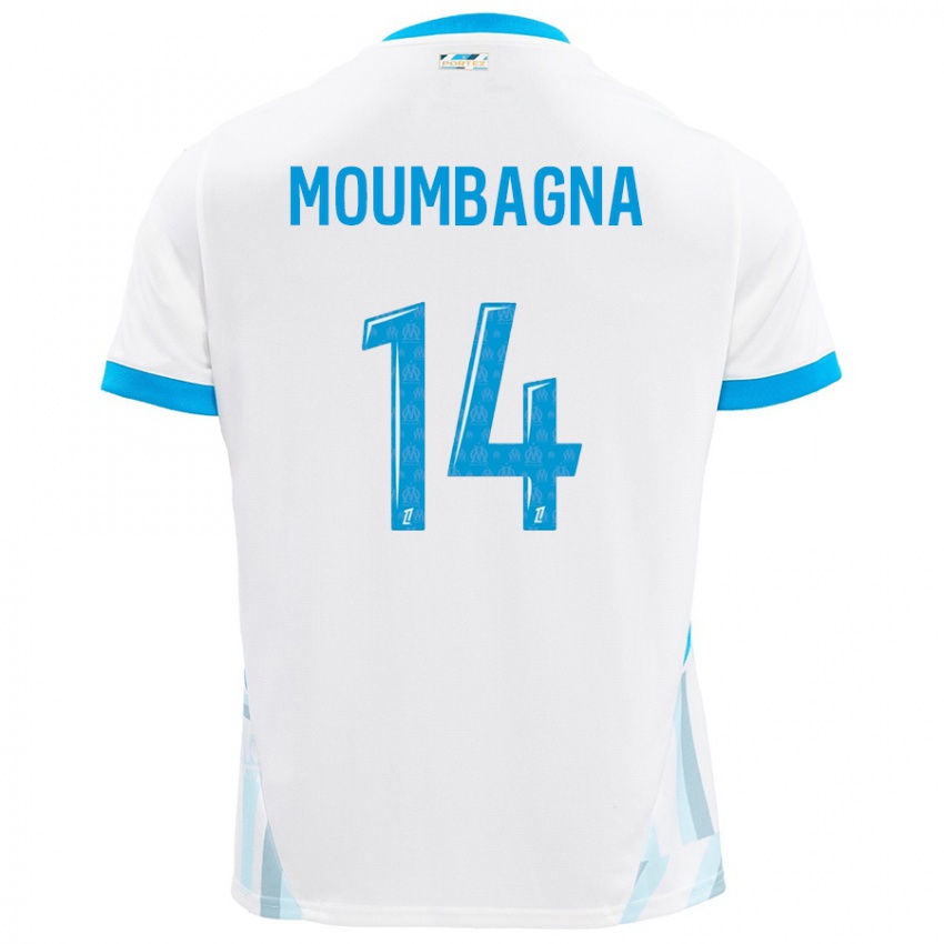 Mænd Faris Moumbagna #14 Hvid Himmelblå Hjemmebane Spillertrøjer 2024/25 Trøje T-Shirt