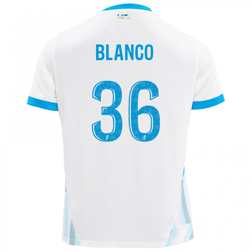 Mænd Ruben Blanco #36 Hvid Himmelblå Hjemmebane Spillertrøjer 2024/25 Trøje T-Shirt