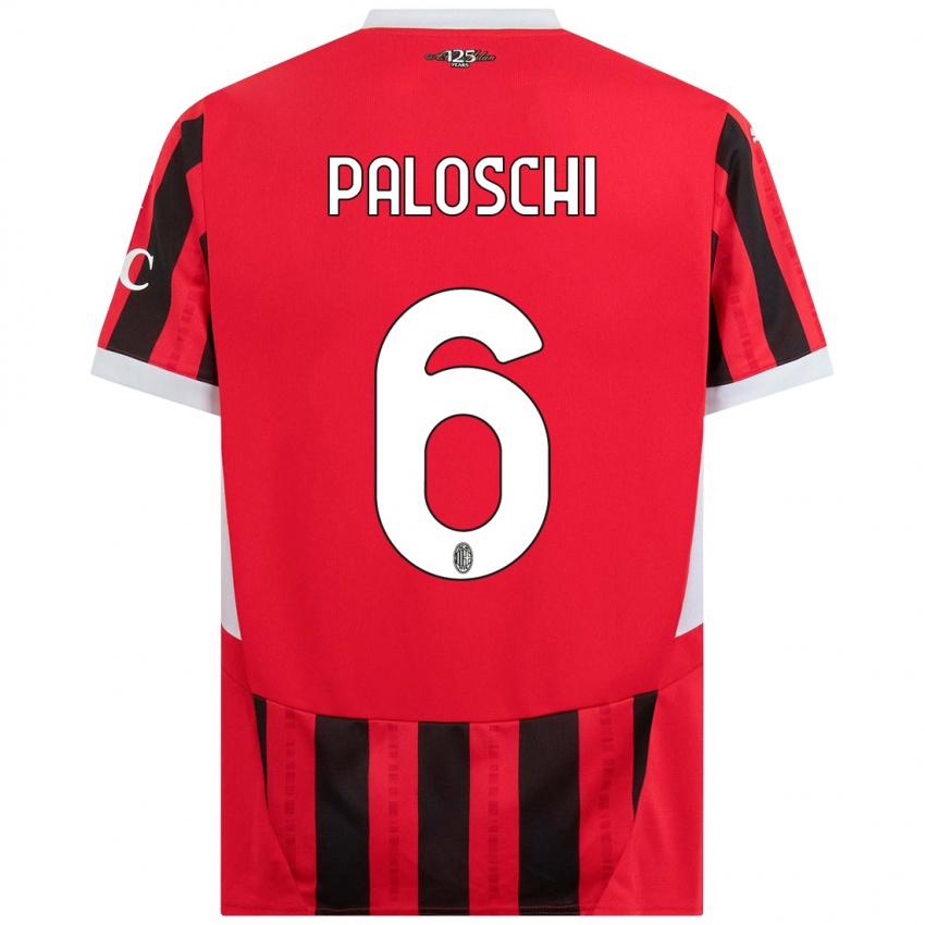 Mænd Dorian Paloschi #6 Rød Sort Hjemmebane Spillertrøjer 2024/25 Trøje T-Shirt