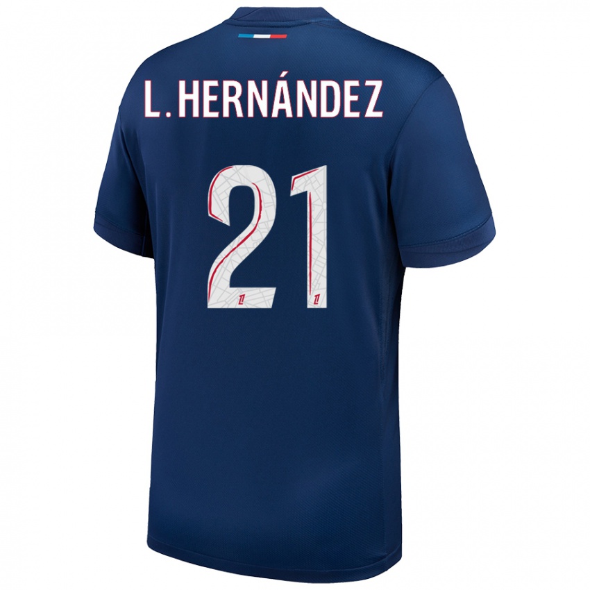 Mænd Lucas Hernandez #21 Marineblå Hvid Hjemmebane Spillertrøjer 2024/25 Trøje T-Shirt