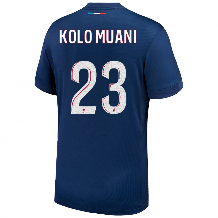 Mænd Randal Kolo Muani #23 Marineblå Hvid Hjemmebane Spillertrøjer 2024/25 Trøje T-Shirt